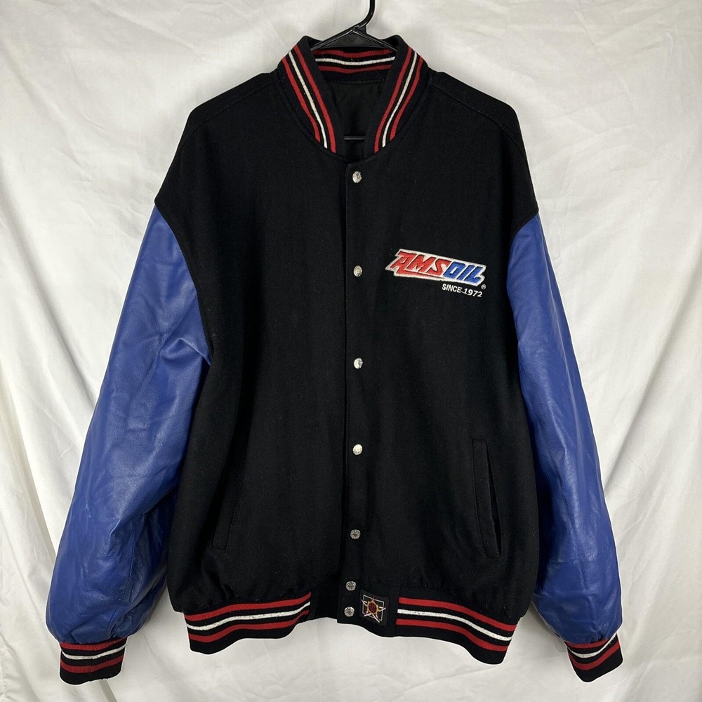 Vintage JH Design‎ AMSOIL Reversible Bomber Jacket Mens XL Black Amsoil Rare